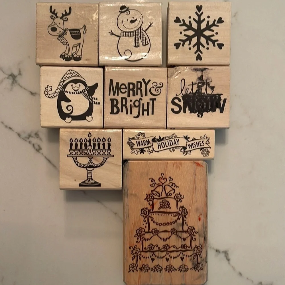 Bundle of 9 rubber ink stamps